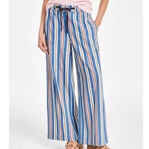 Nautica Jeans Women's Cotton Wide Leg Pants Striped Size XL NWT Boho Chic
